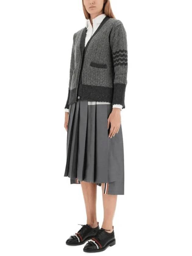 4 Bar Logo Plain Weave Wool Pleated Skirt Grey - THOM BROWNE - BALAAN 5