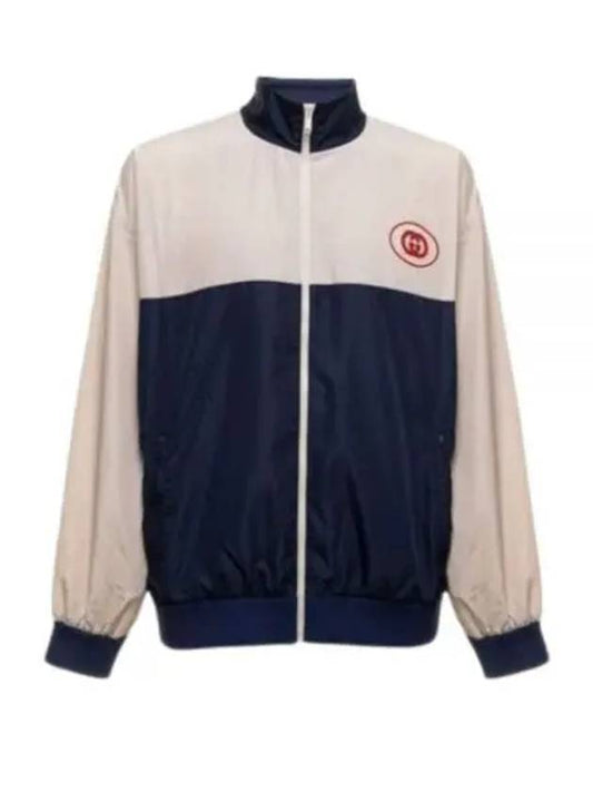 Men's GG Logo Print Track Jacket Navy - GUCCI - BALAAN.