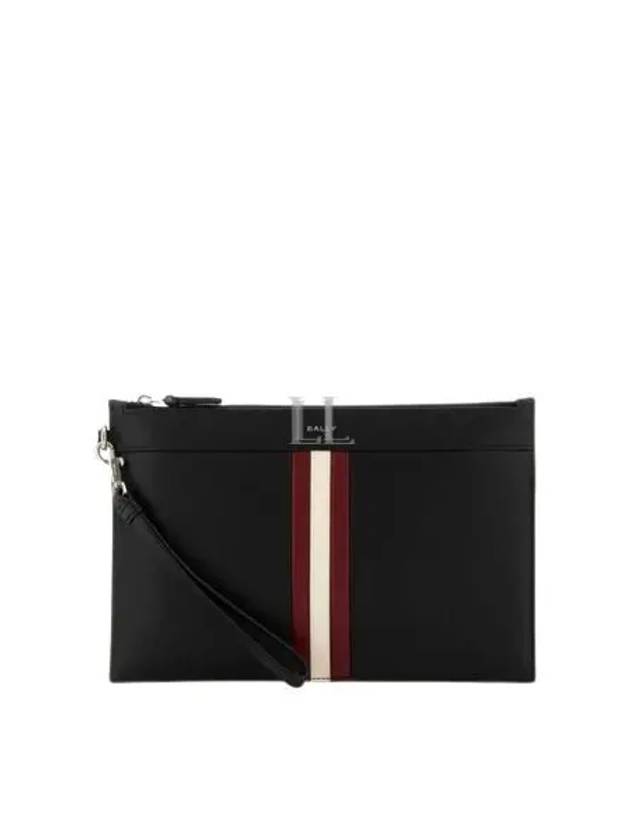 Logo Print Stripe Zipper Clutch Bag Black - BALLY - BALAAN 2