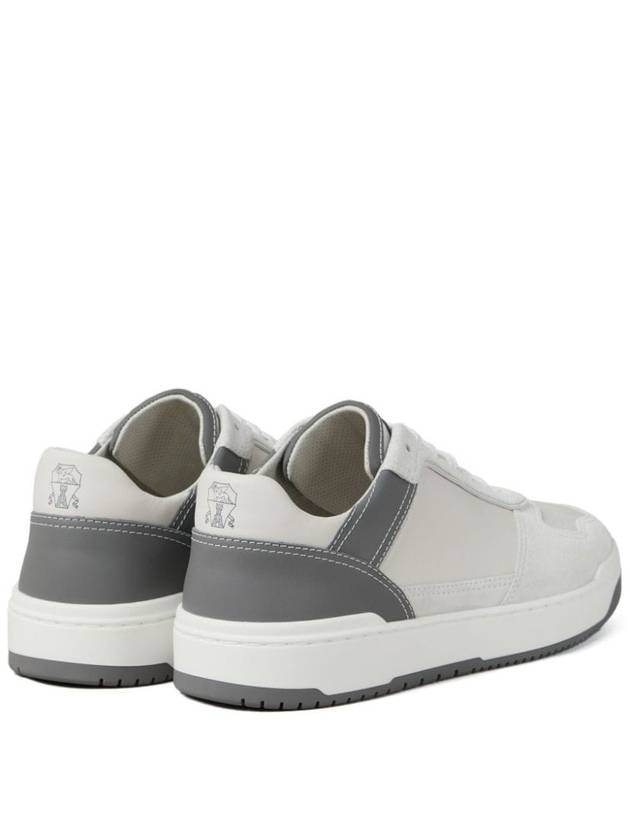 Logo Leather Low Top Sneakers Grey White - BRUNELLO CUCINELLI - BALAAN 3