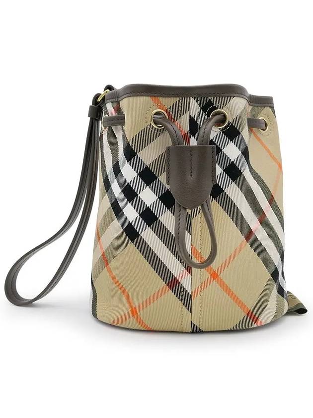 Check Drawstring Bucket Bag Sand - BURBERRY - BALAAN 3