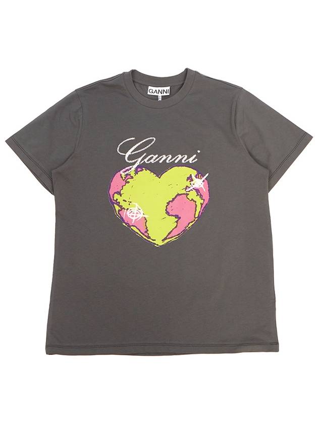 Women's Relax Heart Short Sleeve T-Shirt Volcanic Ash Grey - GANNI - BALAAN 2