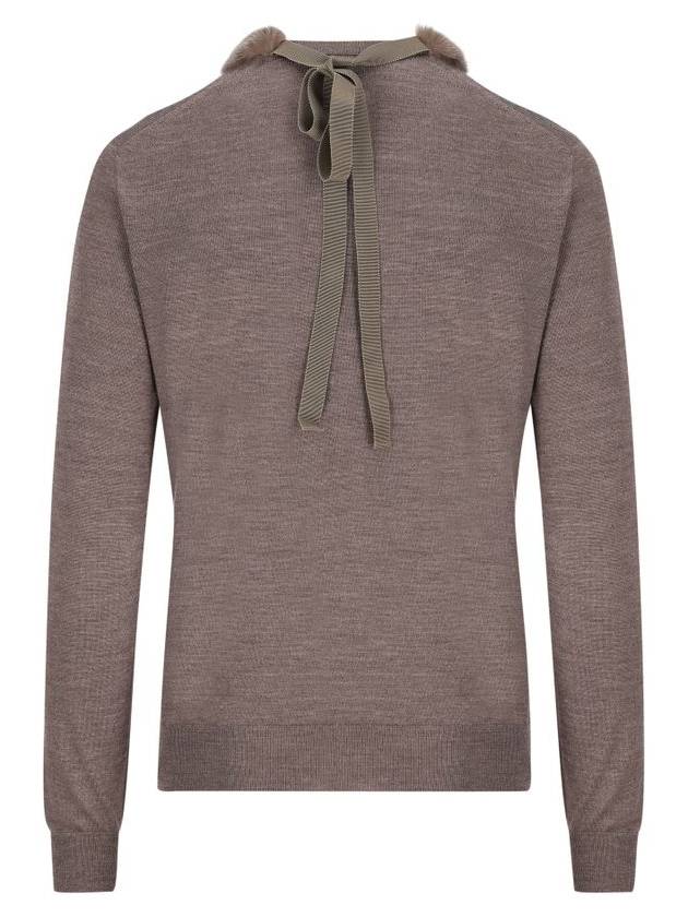 V-Neck Knit Top Grey - FENDI - BALAAN 3