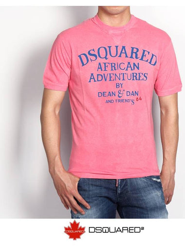 Men's African Adventure Logo Short Sleeve TShirt 74GC0911 Pink - DSQUARED2 - BALAAN 1