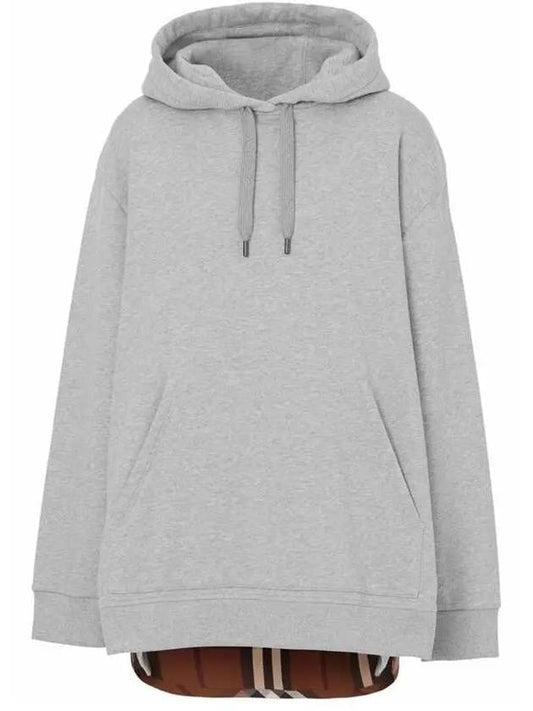 Check Panel Cotton Oversized Hoodie Melange Grey - BURBERRY - BALAAN 2