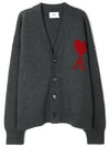 Heart Logo V Neck Wool Cardigan Heather Grey - AMI - BALAAN 2