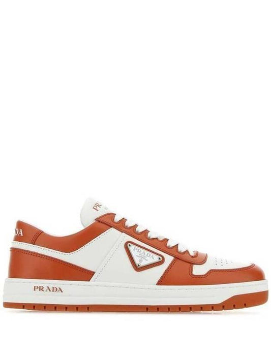 Men's Downtown Triangle Logo Leather Low Top Sneakers White Orange - PRADA - BALAAN 2