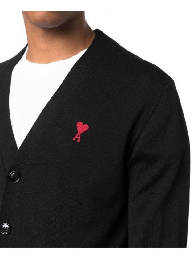 Red Heart Logo Merino Wool Cardigan Black - AMI - BALAAN 6