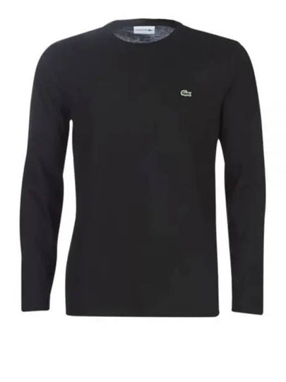 Pima Crew Neck Cotton Long Sleeve T-shirt Black - LACOSTE - BALAAN 2