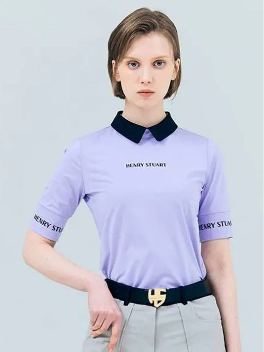 Golf collar color matching 5-part t-shirt purple - HENRY STUART - BALAAN 1