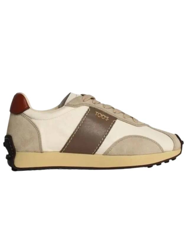 T Vintage Leather Technical Fabric Low Top Sneakers Beige - TOD'S - BALAAN 1