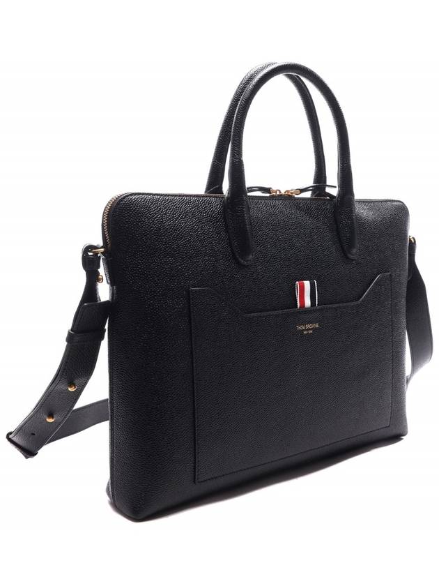 Pebble Grain Leather Slim Briefcase Black - THOM BROWNE - BALAAN 4