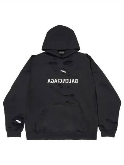 Mirror Distressed Cotton Hoodie Black - BALENCIAGA - BALAAN 2