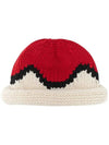 Wave Knit Wool Beanie White Red - KENZO - BALAAN 1