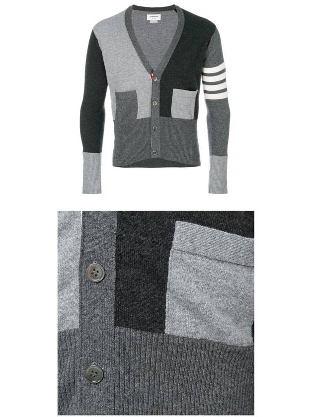 4 Bar V-Neck Fun Mix Cashmere Cardigan Grey - THOM BROWNE - BALAAN 6