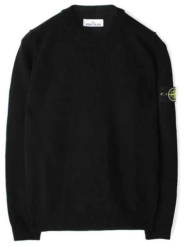 Logo Patch Lambswool Crewneck Knit Top Black - STONE ISLAND - BALAAN 2