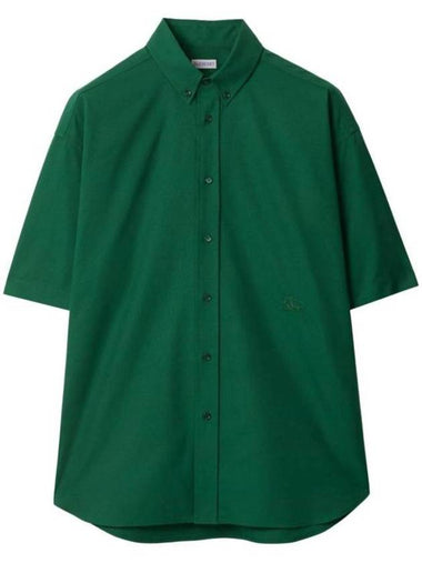 Cotton Oxford Short Sleeve Shirt Green - BURBERRY - BALAAN 1