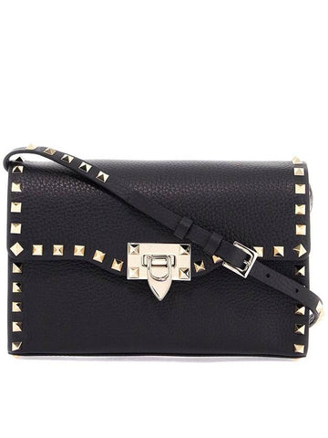 small black leather shoulder bag with golden studs - VALENTINO - BALAAN 1