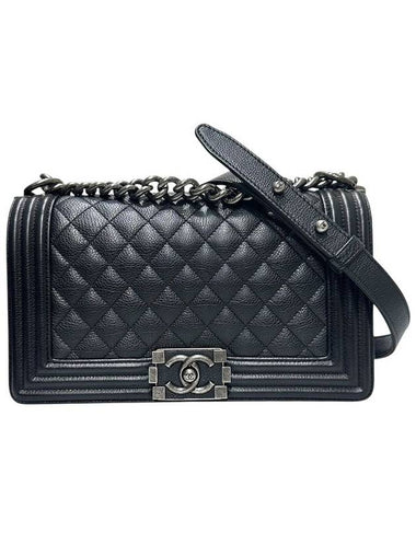 A67086 Black Soft Caviar Skin Boy Medium Shoulder Bag - CHANEL - BALAAN 1