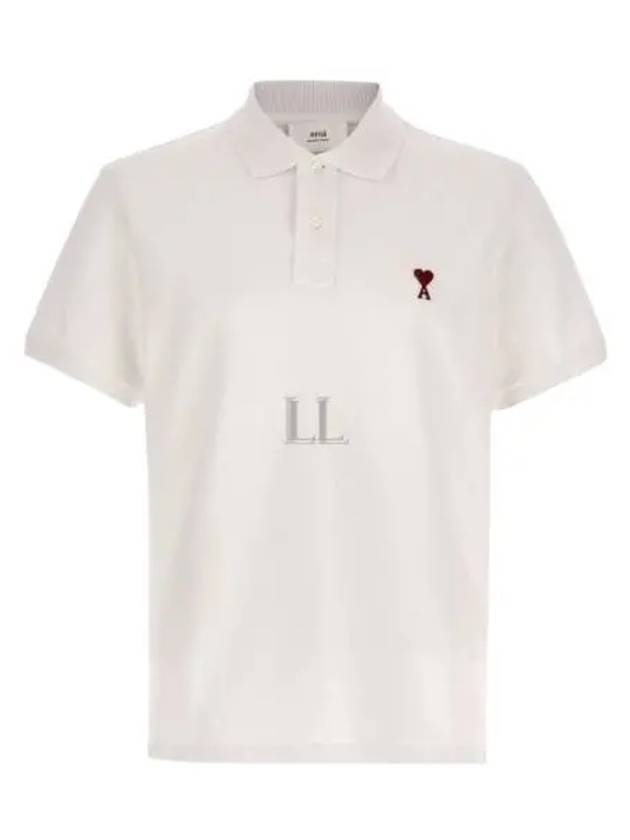 Heart Logo Polo Shirt White - AMI - BALAAN 2