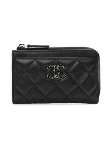 Chanel Lambskin Metal CC Logo Zipper Card Holder Coin Wallet Black - CHANEL - BALAAN 1