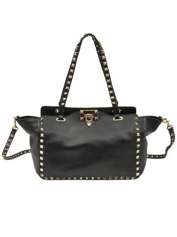 Black Calfskin Gold Plated Small Rockstud Shopper 2WAY JW2B0037BOL - VALENTINO - BALAAN 1