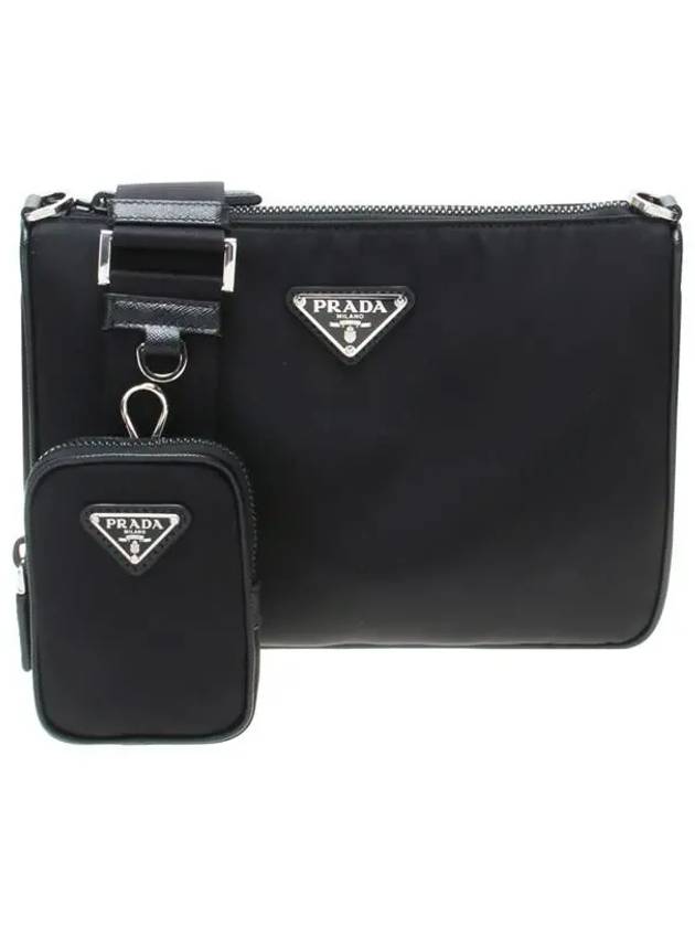 Triangle Logo Re-Nylon Saffiano Leather Shoulder Bag Black - PRADA - BALAAN 2