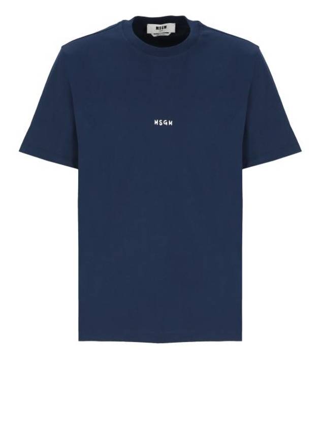 Micro Brushed Logo Print Short Sleeve T-Shirt Navy - MSGM - BALAAN 2