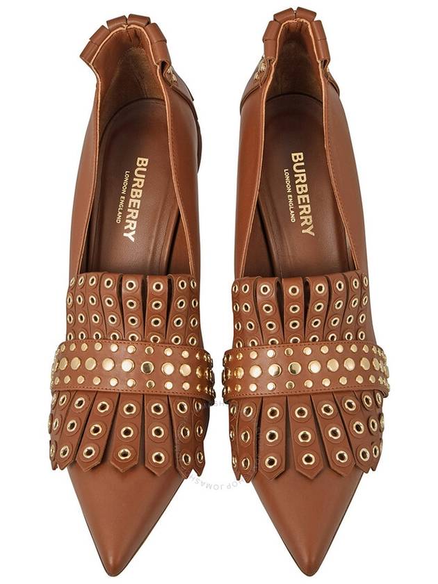 Women's Studded Kilty Point Pumps Heel Brown - BURBERRY - BALAAN 4