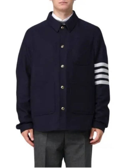 Stripe Detail Button Wool Jacket Navy - THOM BROWNE - BALAAN 2