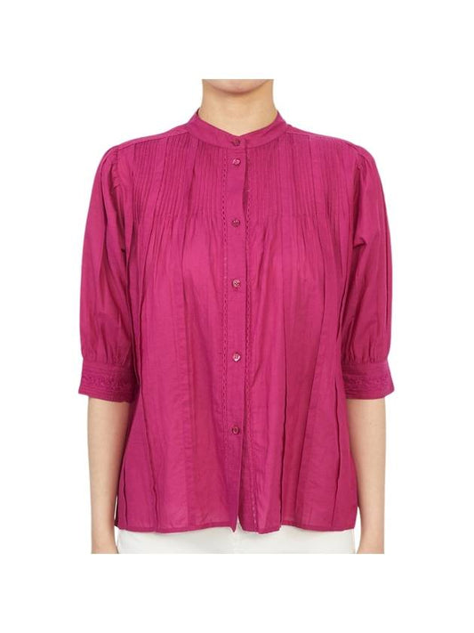 Women's Lace Button Cotton Blouse Purple - VANESSA BRUNO - BALAAN 1