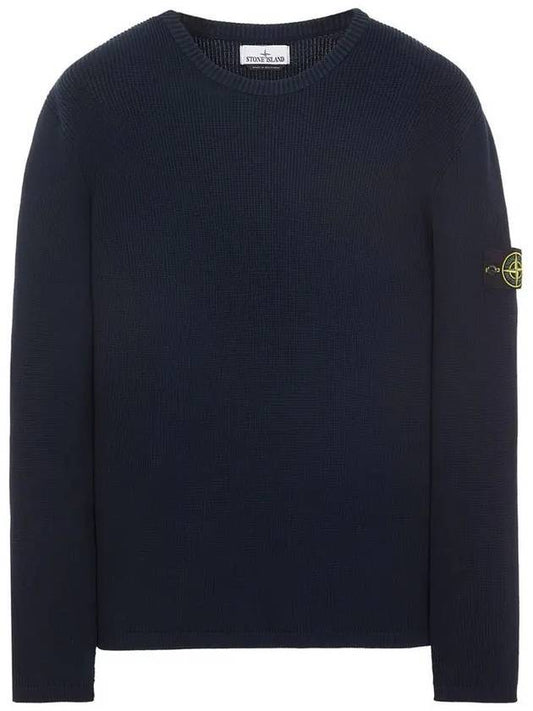 Men's Logo Patch Crew Neck Soft Cotton Knit Top Blue - STONE ISLAND - BALAAN 1