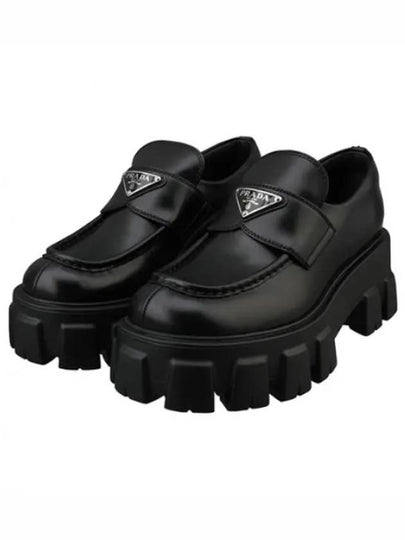 Monolith Brushed Leather Platform Loafers Black - PRADA - BALAAN 2