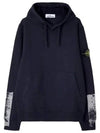 Tape For Print Brushed Cotton Fleece Hoodie Navy - STONE ISLAND - BALAAN 2