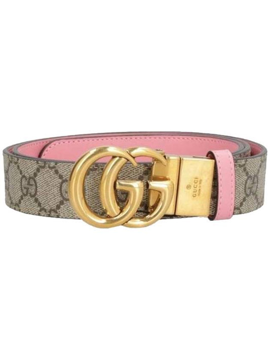 GG Marmont Reversible Thin Leather Belt Beige Ping - GUCCI - BALAAN 1