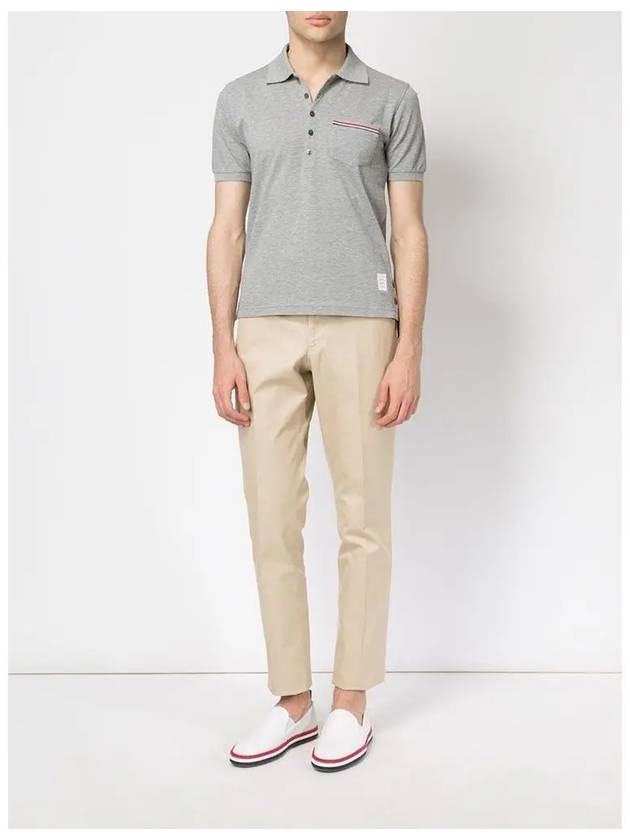 Men's Three Stripes Pocket Mercerized Short Sleeve Polo Shirt Light Grey - THOM BROWNE - BALAAN 4