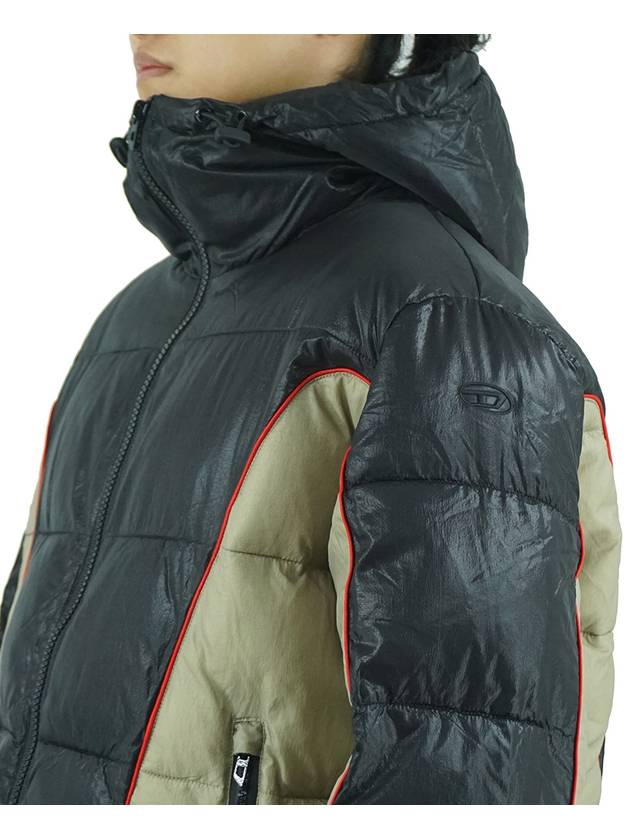 W Ostend Shiny Ripstop Hooded Puffer Padding Black Beige - DIESEL - BALAAN 9