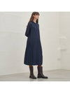 Women's Hooded Pleated Long Dress Navy - MITTE - BALAAN 7