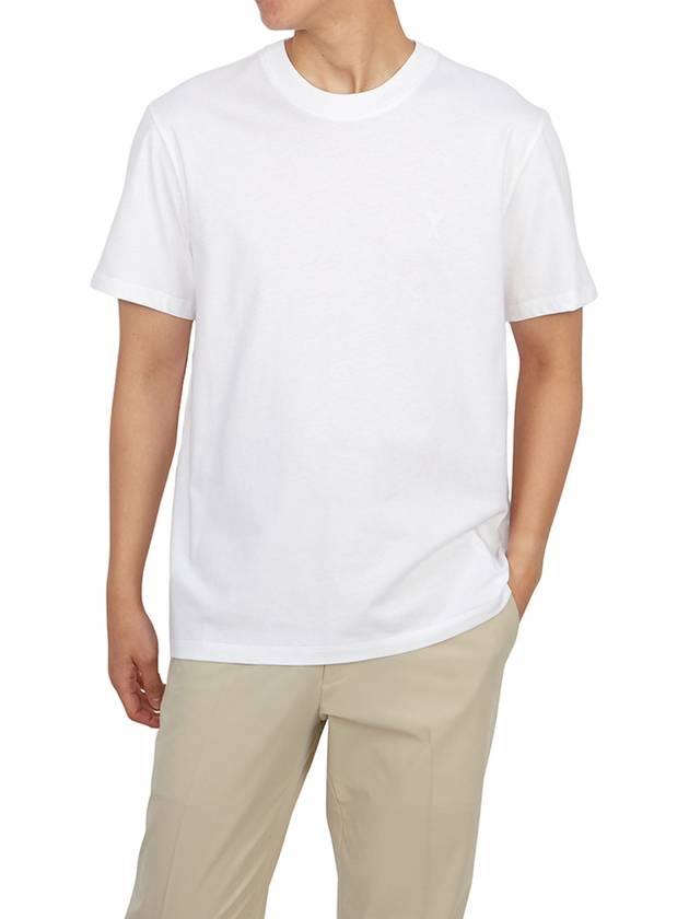 Embroidered Logo Cotton Short Sleeve T-Shirt White - AMI - BALAAN 5
