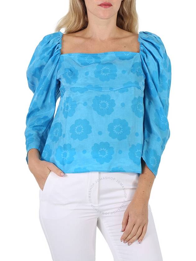 Rejina Pyo Ladies Anita Blue Floral-print Ruched Blouse, Brand Size 38 (US Size 4) - REJINA PYO - BALAAN 1