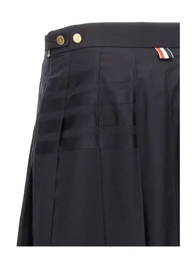 4 Bar Logo Plain Weave Wool Pleated Skirt Navy - THOM BROWNE - BALAAN 4