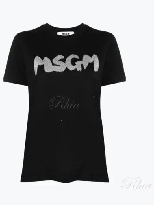 Glitter Brushed Logo Short Sleeve T-shirt Black - MSGM - BALAAN 2