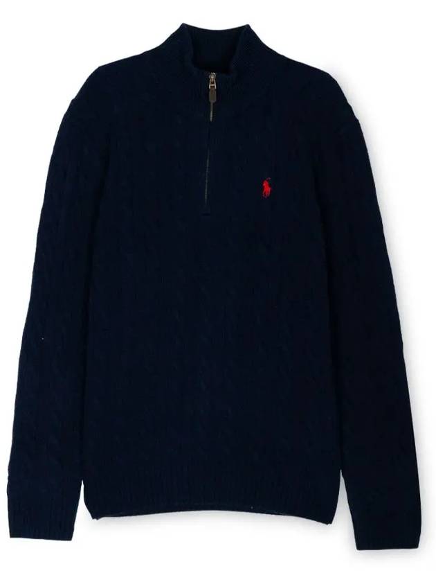 Logo Half Zip Up Cable Wool Knit Top Navy - POLO RALPH LAUREN - BALAAN 4