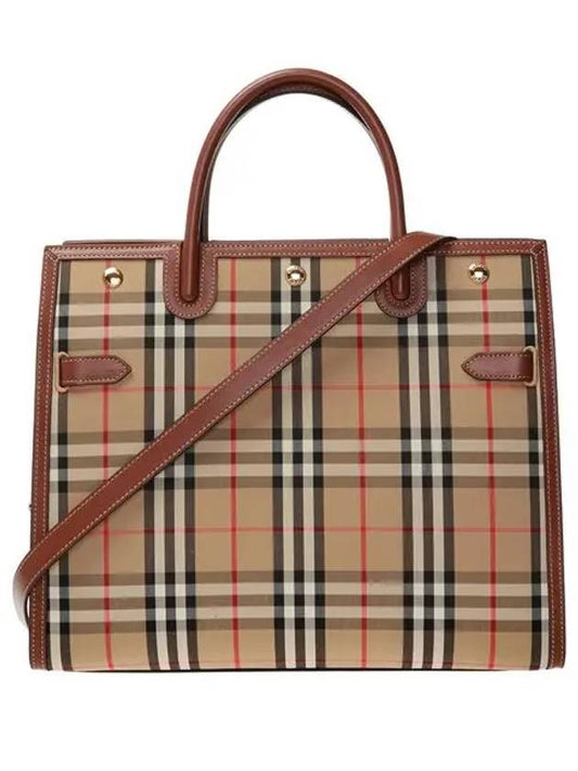 Vintage Check Two-Handle Title Medium Shoulder Bag Beige - BURBERRY - BALAAN 2