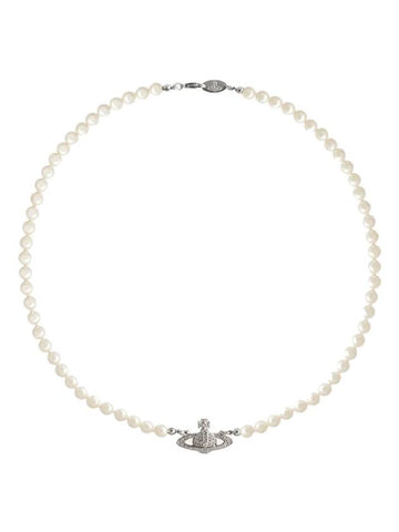 Mini Bas Relief Pearl Necklace Platinum Cream Pearl Crystal - VIVIENNE WESTWOOD - BALAAN 1