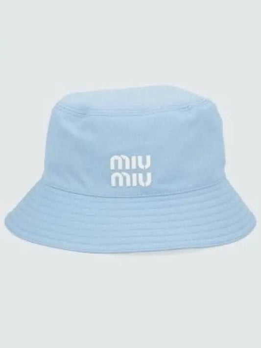 Embroidered Logo Drill Bucket Hat Blue - MIU MIU - BALAAN 2