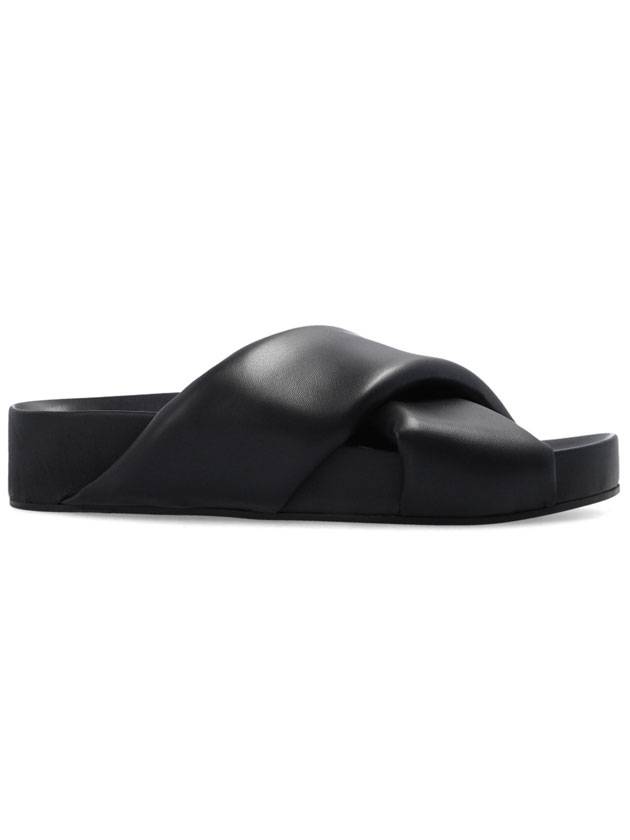 Cross Strap Leather Slippers Black - JIL SANDER - BALAAN 1