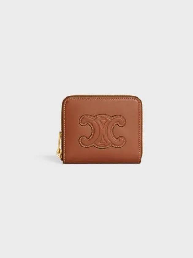 Cuir Triomphe Compact Smooth Calfskin Half Wallet Tan - CELINE - BALAAN 2