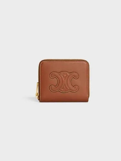 Cuir Triomphe Compact Smooth Calfskin Half Wallet Tan - CELINE - BALAAN 2