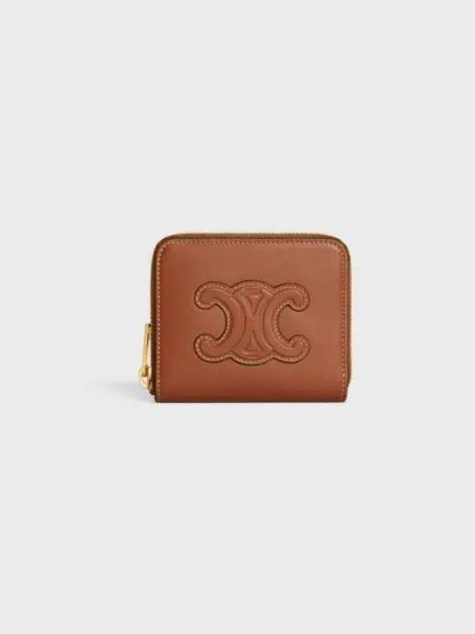 Women's Logo Compact Zipper Calfskin Card Wallet Tan - CELINE - BALAAN 2